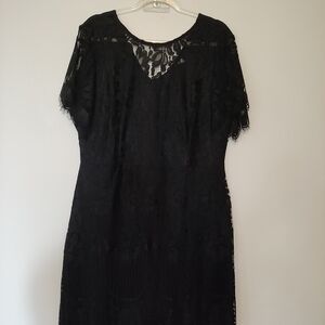 MSLG ELEGANT ROUND NECK V-NECK WEDDINGS FLORAL LACE DRESS  BLACK SIZE XXL (BLD)